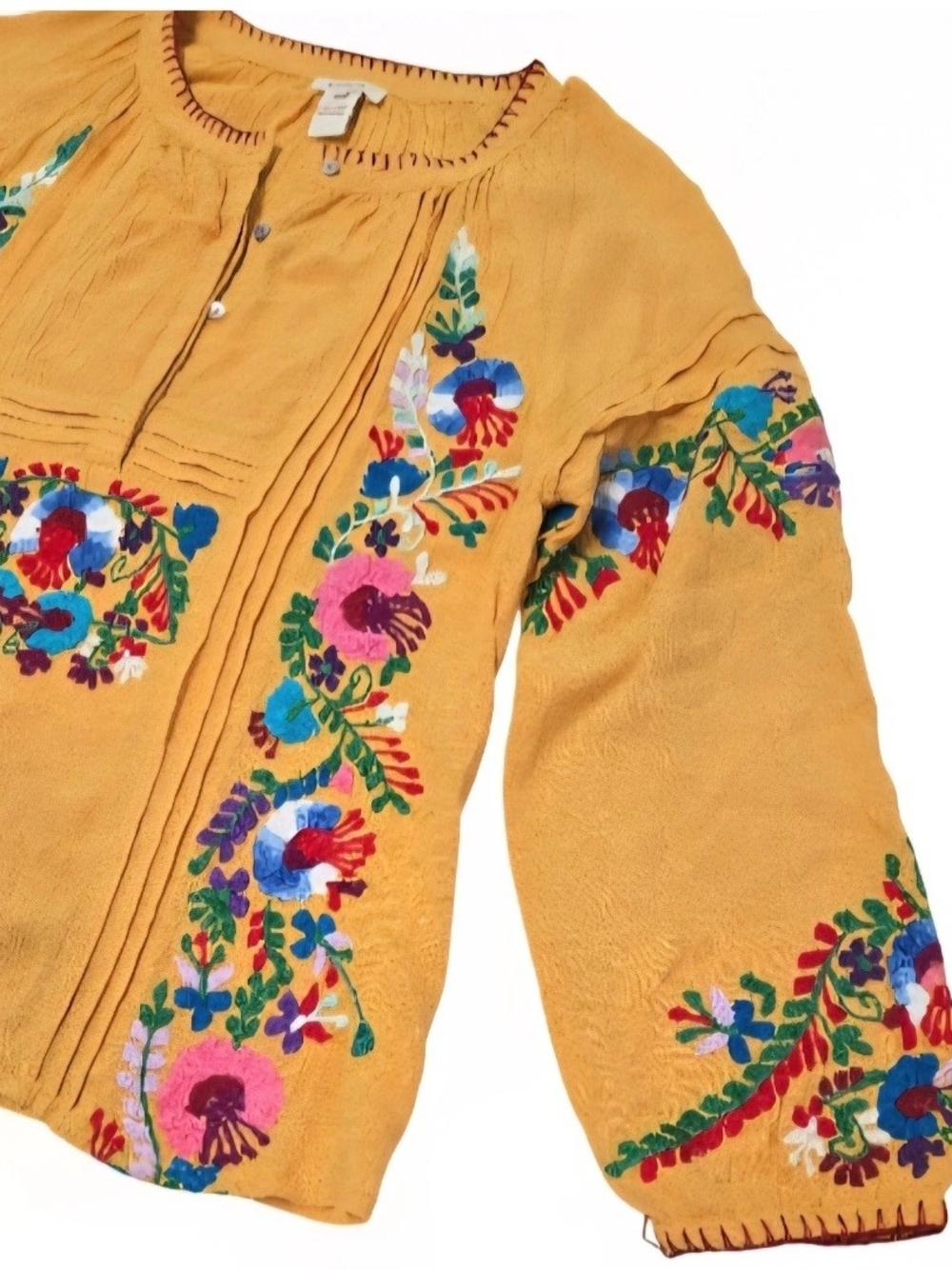 Sundance Fabled Flower Vibrant Bohemian Embroidered Peasant Top Festival size M - Picture 9 of 12